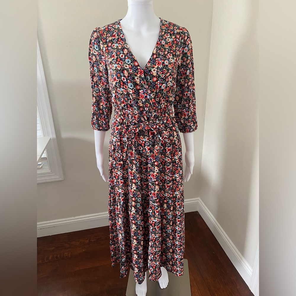 Blue Rain Floral V-Neck Maxi Dress with 3/4 Sleeves Size Small